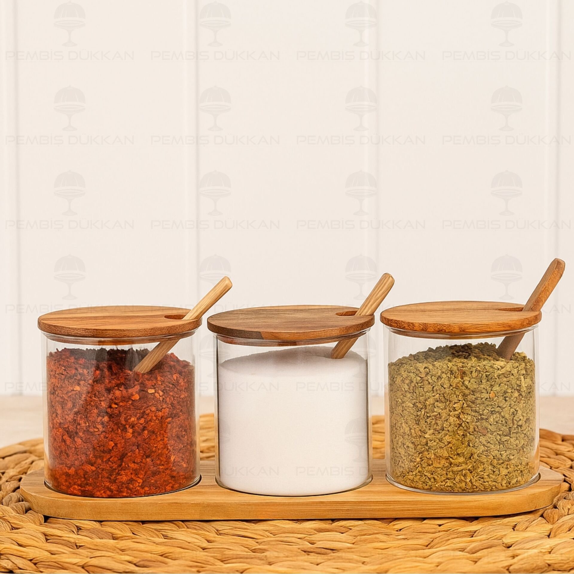 3LÜ KAŞIKLI AKASYA KAPAKLI BAHARATLIK SET