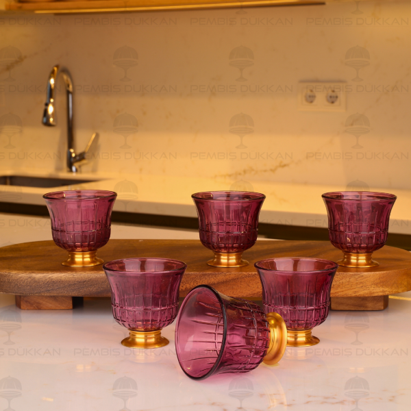 KISA GOLD AYAKLI MOR 6 KİŞİLİK KAHVE YANI KADEH