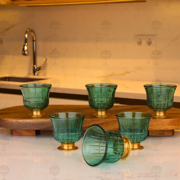 KISA GOLD AYAKLI YEŞİL 6 KİŞİLİK KAHVE YANI KADEH