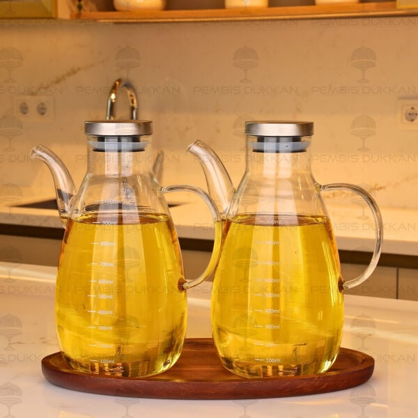 Akasya Altlıklı, 2li Milagra Metal Kapaklı Yağdanlık Set (Gla017 + 7b213)