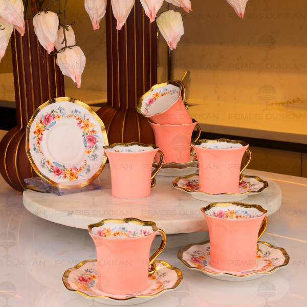 VIRGINIE PEMBE 6 KİŞİLİK KAHVE FİNCAN TAKIMI