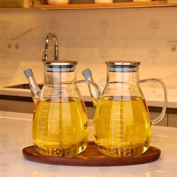 Akasya Altlıklı, 2li Tess Metal Kapaklı Yağdanlık Set (Gla016 + 7b213)