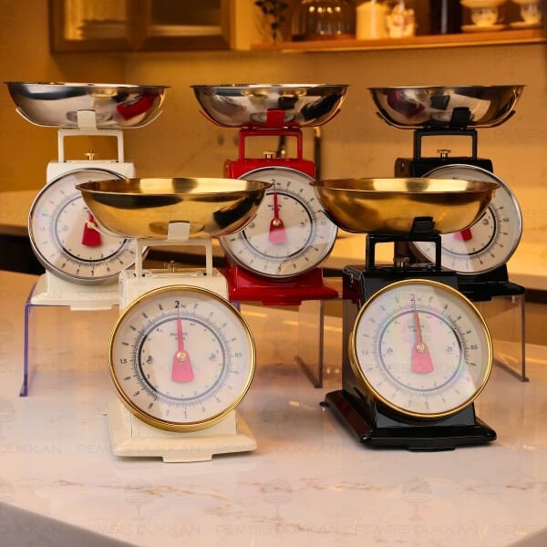 SİYAH GÜMÜŞ DETAYLI RETRO MUTFAK TERAZİSİ (1T01)