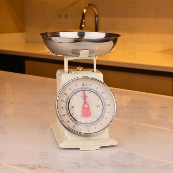 KREM GÜMÜŞ DETAYLI RETRO MUTFAK TERAZİSİ (1T03)