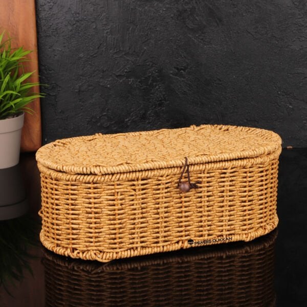 RATTAN OVAL KAPAKLI ORGANİZER KUTU (1189)