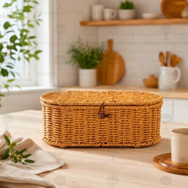 RATTAN OVAL KAPAKLI ORGANİZER KUTU (1189)