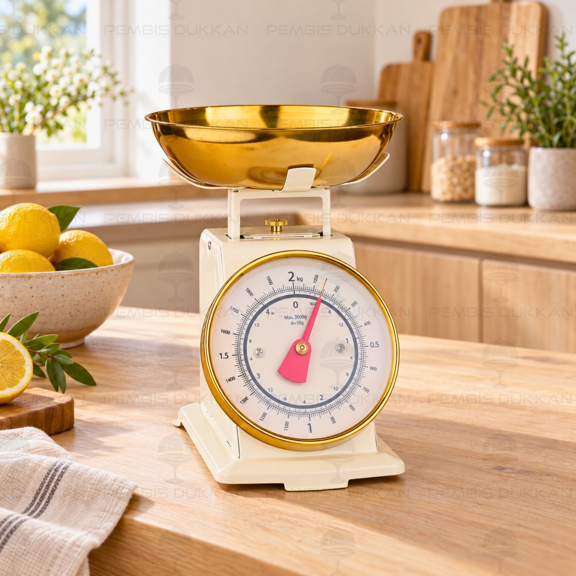 Krem Gold Detaylı Retro Mutfak Terazisi (1t04)