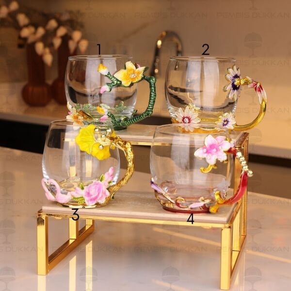 1 ADET ÇİÇEKLİ SARMAŞIK CAM KUPA (MODEL SEÇİNİZ)