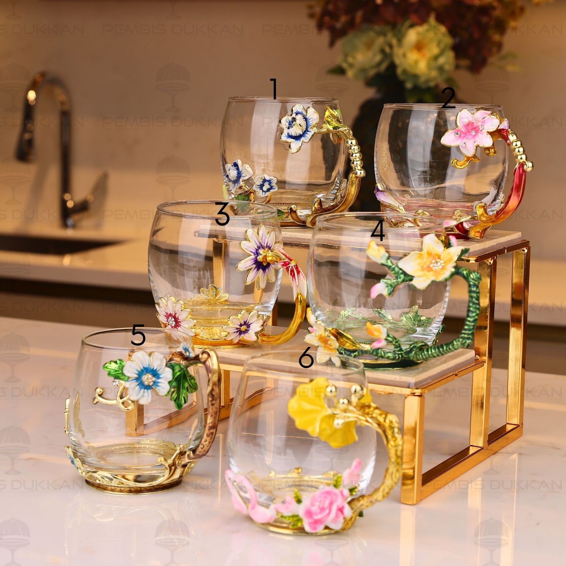 1 ADET ÇİÇEKLİ SARMAŞIK CAM KUPA (MODEL SEÇİNİZ)