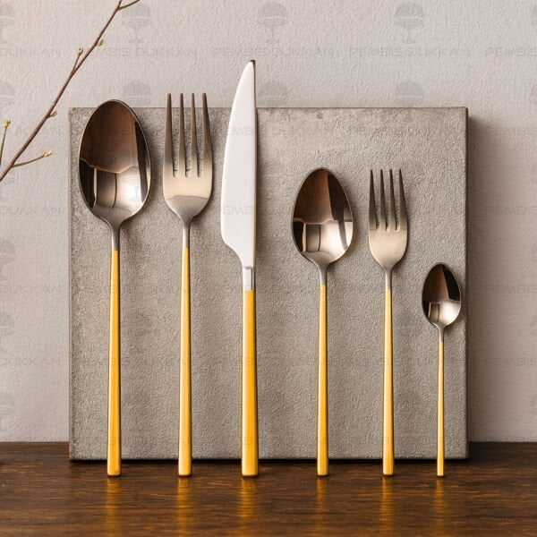 6 KİŞİLİK NEHİR GLORİA ALTIN 36 PARÇA PASLANMAZ ÇELİK ÇKB SET