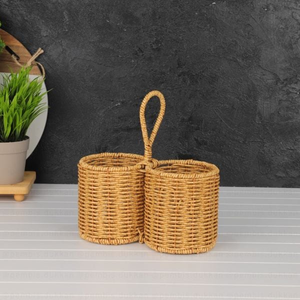 1 ADET RATTAN 2 BÖLMELİ TUTACAKLI KAŞIKLIK