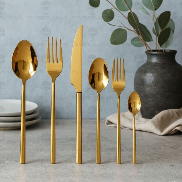 6 KİŞİLİK NEHİR GLORİA TİTANYUM ALTIN 36 PARÇA PASLANMAZ ÇELİK ÇKB SET