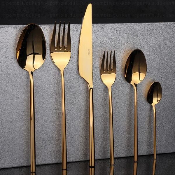 6 KİŞİLİK NEHİR GLORİA TİTANYUM ALTIN 36 PARÇA PASLANMAZ ÇELİK ÇKB SET