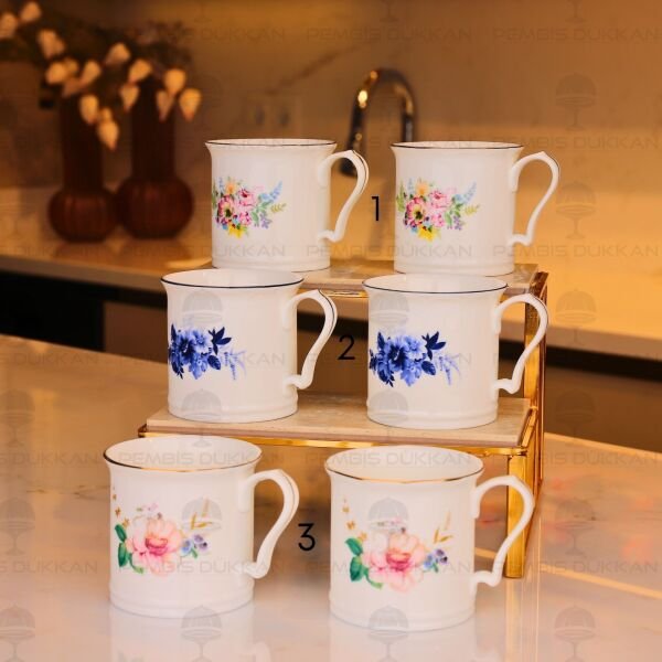 1 ADET PORSELEN RENKLİ ÇİÇEK DETAYLI KUPA (MODEL SEÇİNİZ)