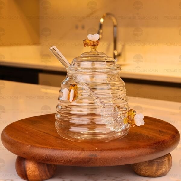 CAM ARI FİGÜRLÜ BAL KAVANOZU & BAL KAŞIĞI (1J42)