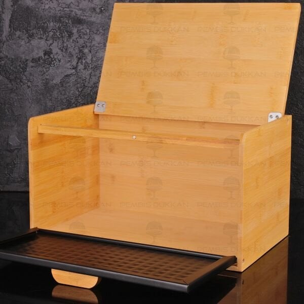 HİRA SİYAH METAL KAPAKLI, BAMBU EKMEKLİK (ST09)