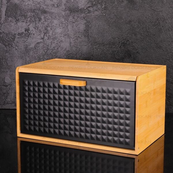 HİRA SİYAH METAL KAPAKLI, BAMBU EKMEKLİK (5T09)