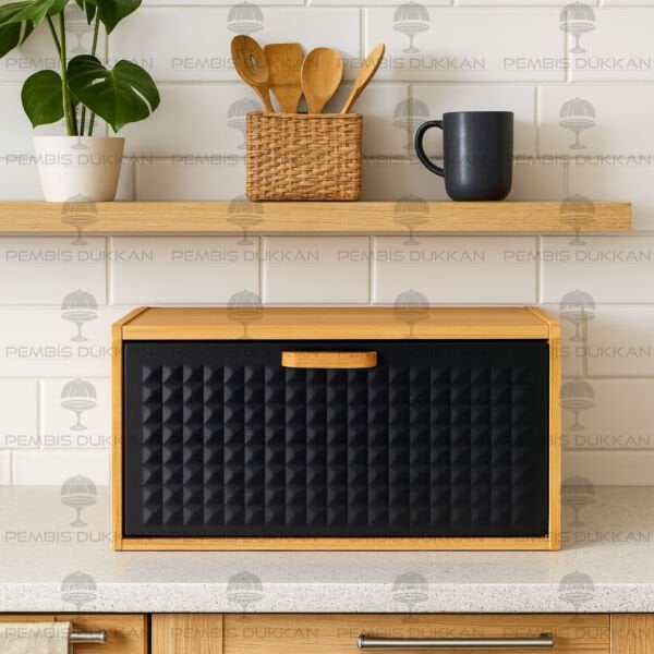 HİRA SİYAH METAL KAPAKLI, BAMBU EKMEKLİK (ST09)