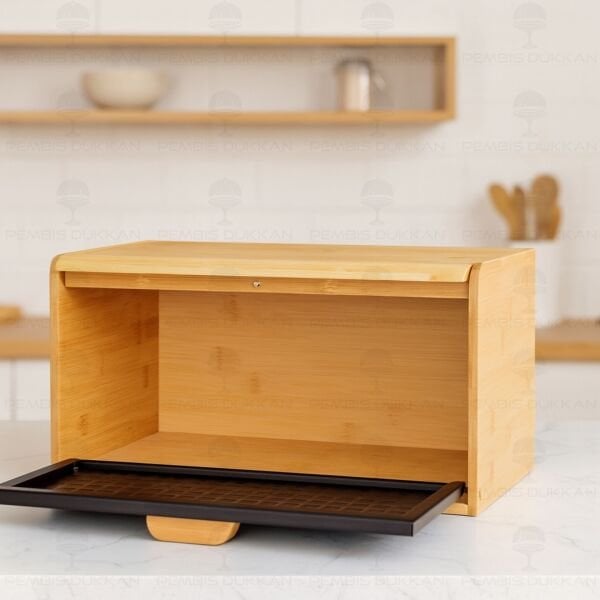 HİRA SİYAH METAL KAPAKLI, BAMBU EKMEKLİK (5T09)