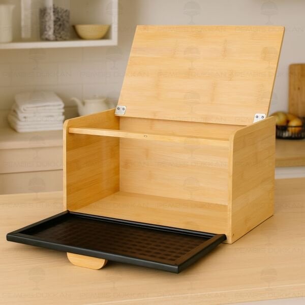 HİRA SİYAH METAL KAPAKLI, BAMBU EKMEKLİK (5T09)