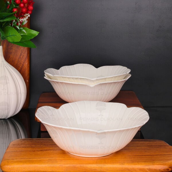 Rose Beyaz Porselen 2li 21cm Porselen Derin Masa Ortası Salata & Meze Servis (26105)
