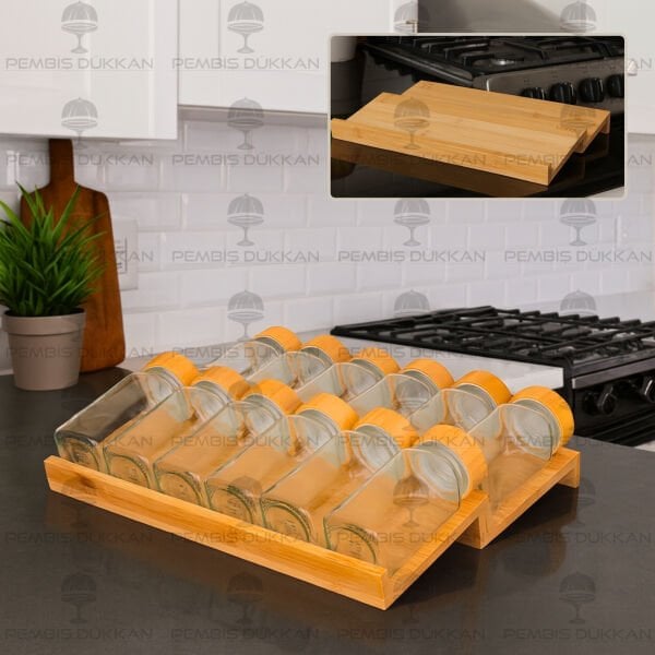 12'Lİ BAMBU BAHARATLIK ÇEKMECE İÇİ STANDLI KOMBİN SET (1355)
