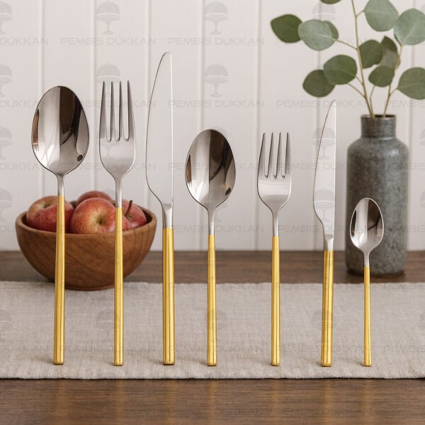 12 KİŞİLİK NEHİR GLORİA ALTIN 84 PARÇA PASLANMAZ ÇELİK ÇKB SET