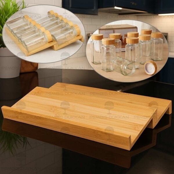 ÇEKMECE İÇİ 2 BASAMAKLI, 12Lİ BAMBU KAPAKLI BAHARATLIK SET (1355)