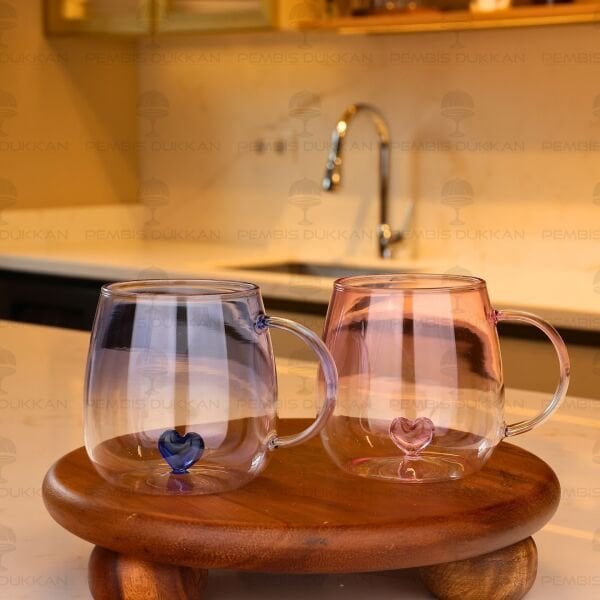 2Lİ KALP FİGÜRLÜ RUDİ CAM KUPA 250ML (1J32)