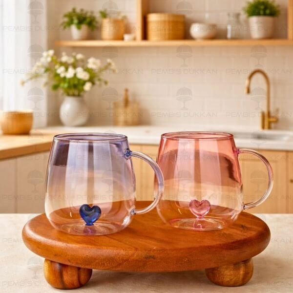 2Lİ KALP FİGÜRLÜ RUDİ CAM KUPA 250ML (1J32)