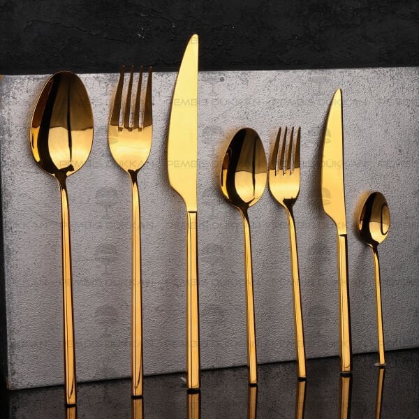 12 KİŞİLİK NEHİR GLORİA TİTANYUM ALTIN 84 PARÇA PASLANMAZ ÇELİK ÇKB SET