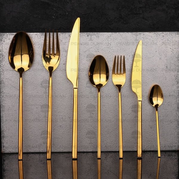 12 KİŞİLİK NEHİR GLORİA TİTANYUM ALTIN 84 PARÇA PASLANMAZ ÇELİK ÇKB SET