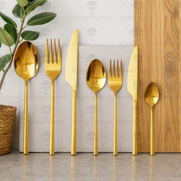 12 KİŞİLİK NEHİR GLORİA TİTANYUM ALTIN 84 PARÇA PASLANMAZ ÇELİK ÇKB SET