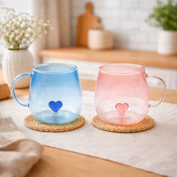 2Lİ KALP FİGÜRLÜ RUDİ CAM KUPA 250ML (1J32)