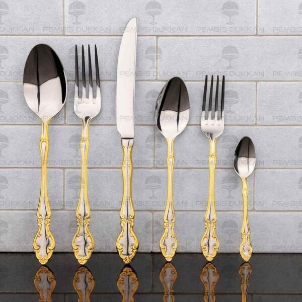 6 KİŞİLİK NEHİR ADRİANA ALTIN 36 PARÇA PASLANMAZ ÇELİK ÇKB SET