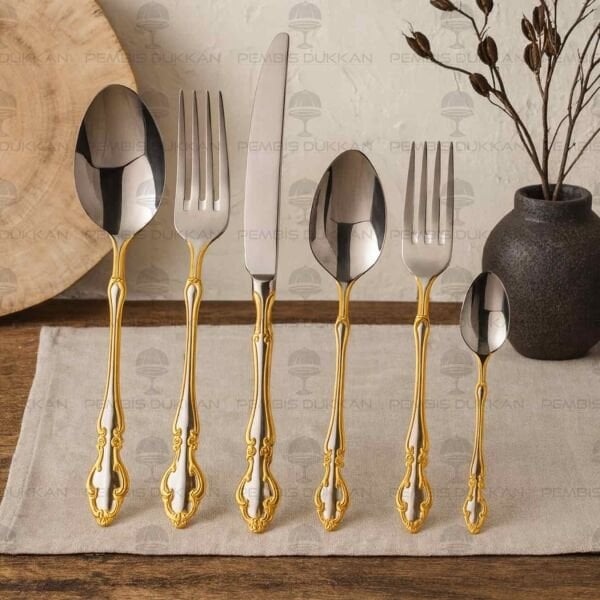 6 KİŞİLİK NEHİR ADRİANA ALTIN 36 PARÇA PASLANMAZ ÇELİK ÇKB SET