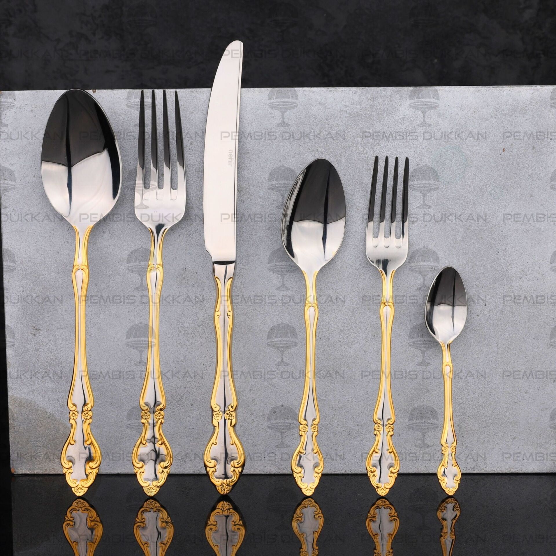 6 KİŞİLİK NEHİR ADRİANA ALTIN 36 PARÇA PASLANMAZ ÇELİK ÇKB SET