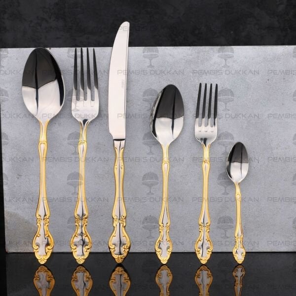 6 KİŞİLİK NEHİR ADRİANA ALTIN 36 PARÇA PASLANMAZ ÇELİK ÇKB SET