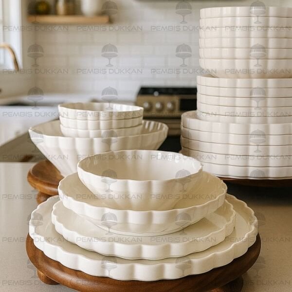 İSTİRİDYE 6 KİŞİLİK 29 PARÇA BEYAZ PORSELEN YEMEK TAKIMI