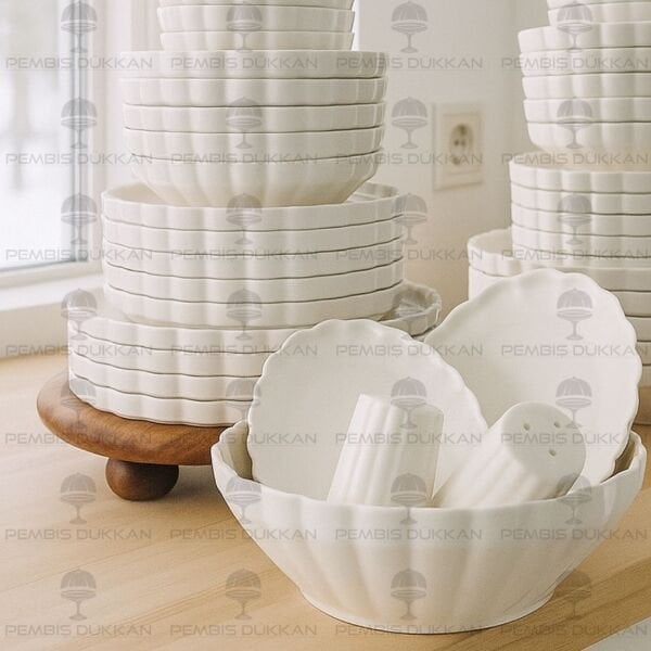 İSTİRİDYE 6 KİŞİLİK 29 PARÇA BEYAZ PORSELEN YEMEK TAKIMI