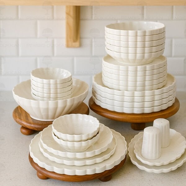 İSTİRİDYE 6 KİŞİLİK 29 PARÇA BEYAZ PORSELEN YEMEK TAKIMI