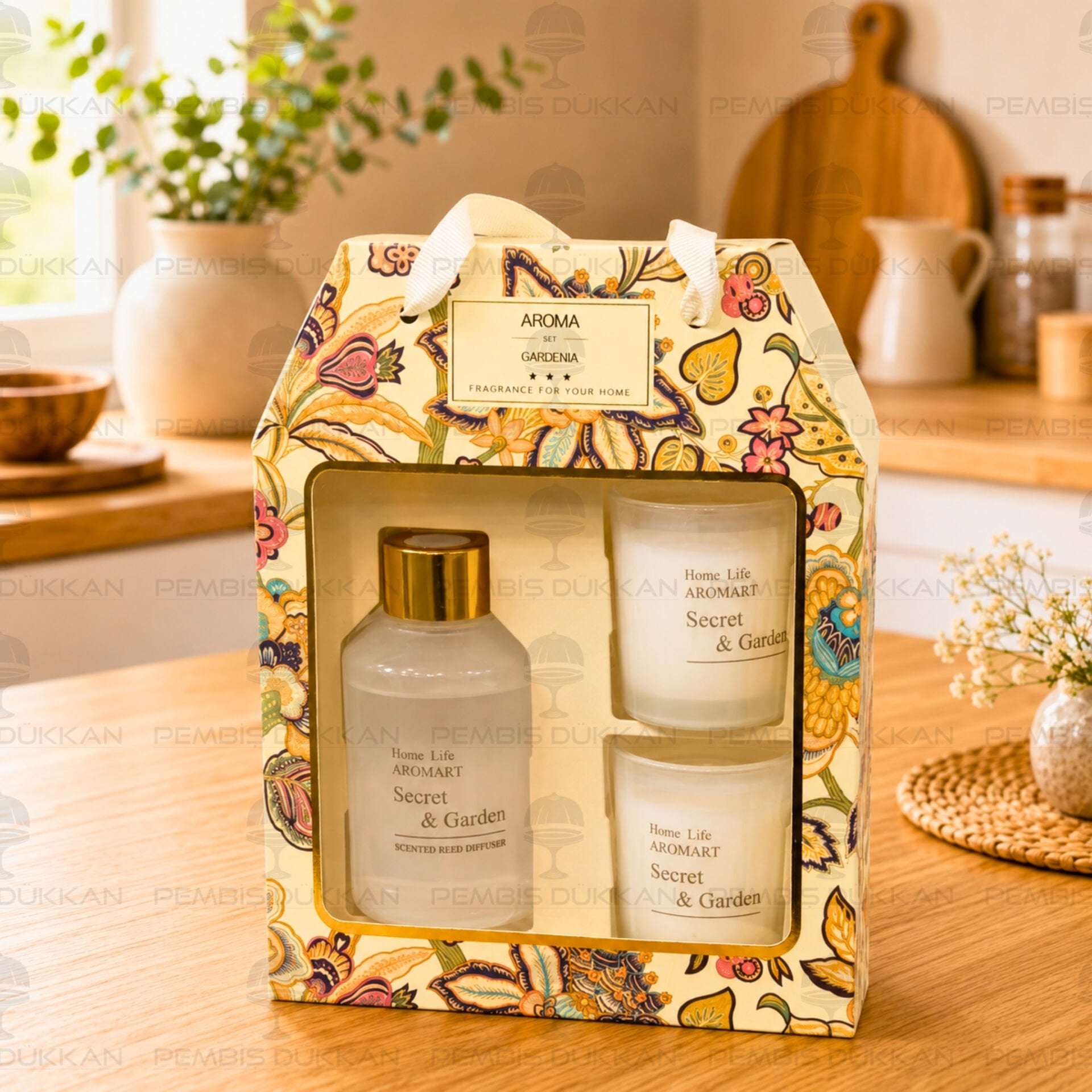 3 PARÇA VELVET GARDENYA ODA KOKULU & MUMLU SET