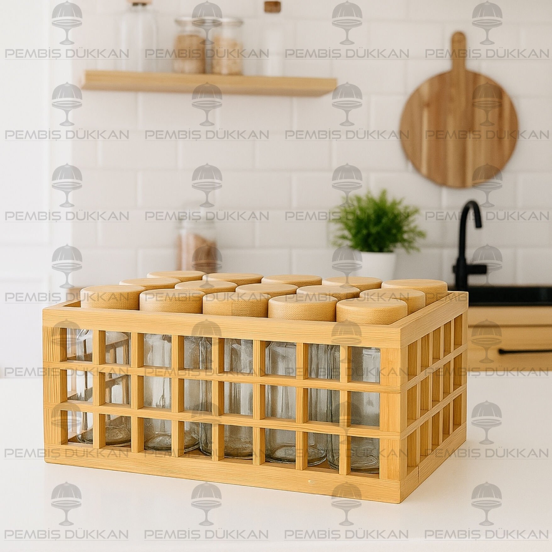 15'Lİ BAMBU KAPAKLI KAFES KASA BAHARATLIK KOMBİN SET