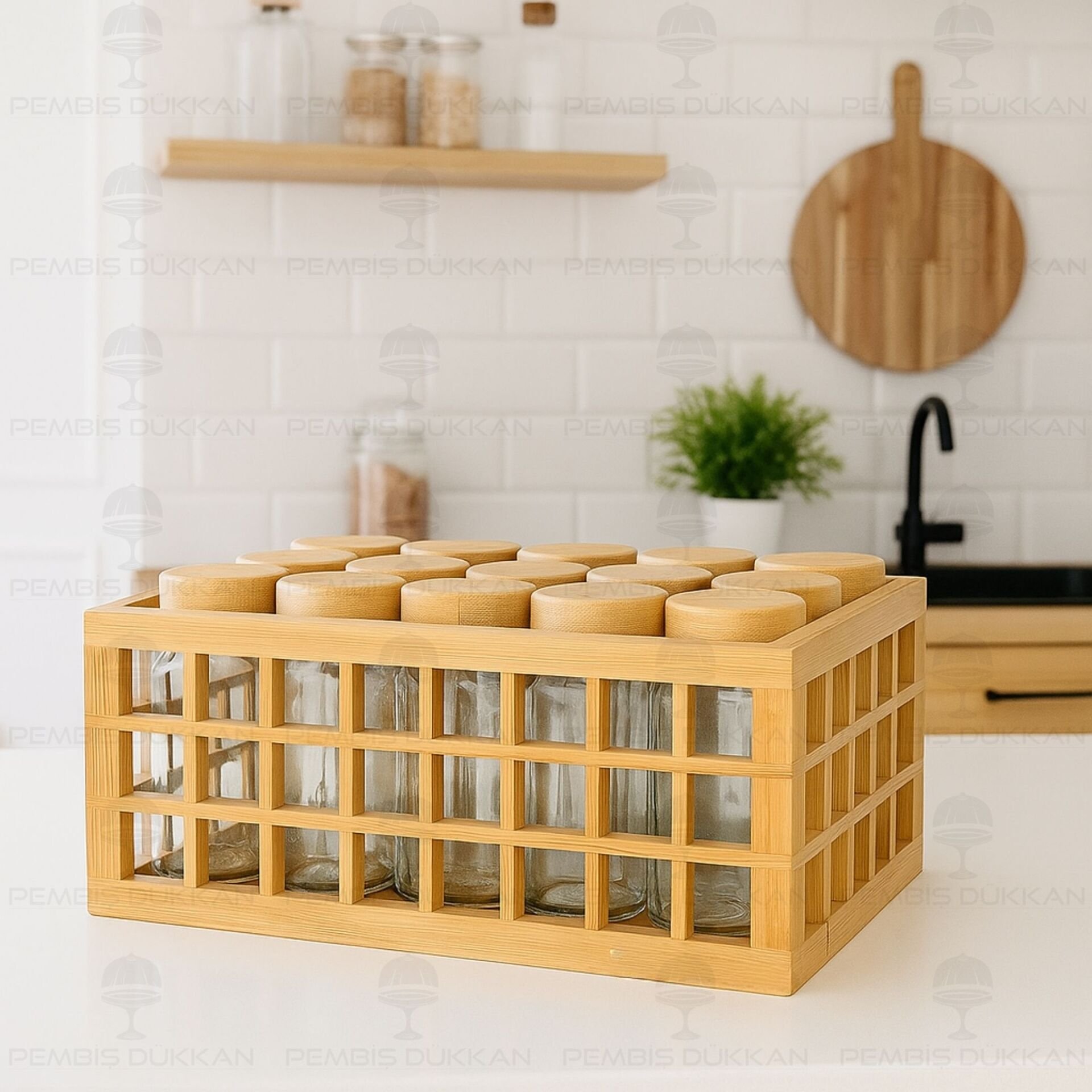 BAMBU KAFES STANDLI, 15Lİ BOHEM BAMBU KAPAKLI BAHARATLIK SET (7B13)