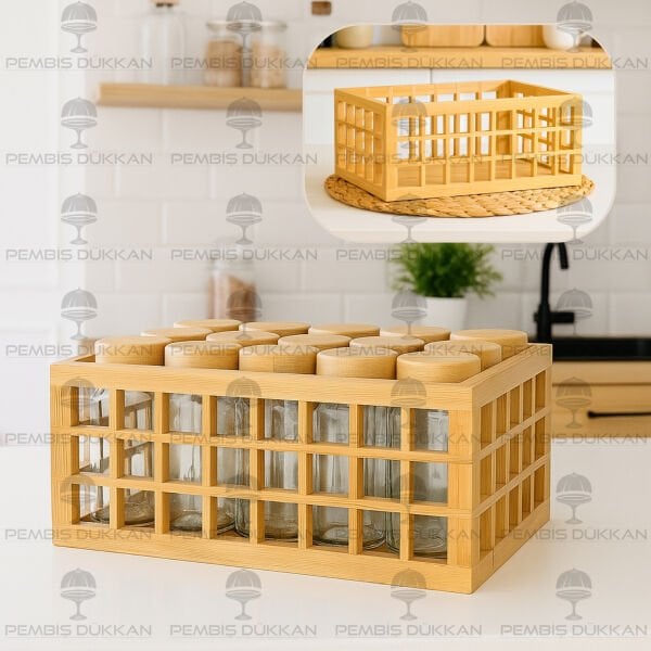 KAFES STANDLI, 15Lİ BAMBU KAPAKLI BAHARATLIK SET (7B13)