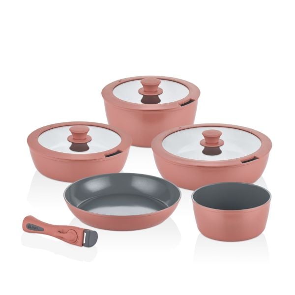 FALEZ AURİS TAK ÇIKAR KULP TENCERE SET PEMBE