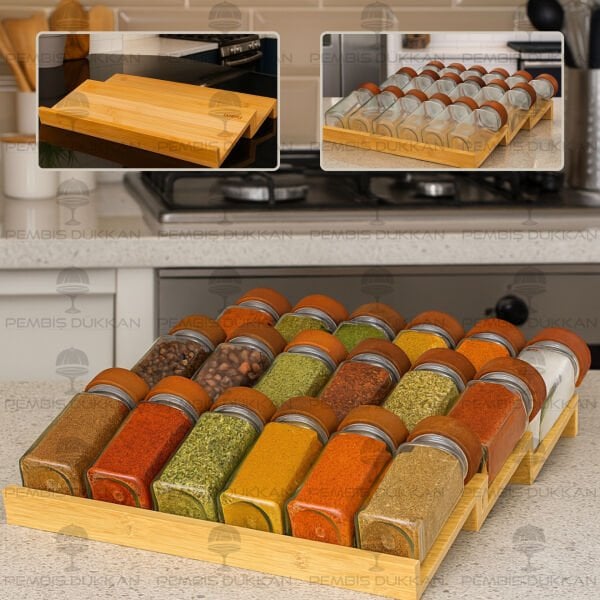 18 'Lİ AKASYA BAHARATLIK ÇEKMECE İÇİ STANDLI KOMBİN SET