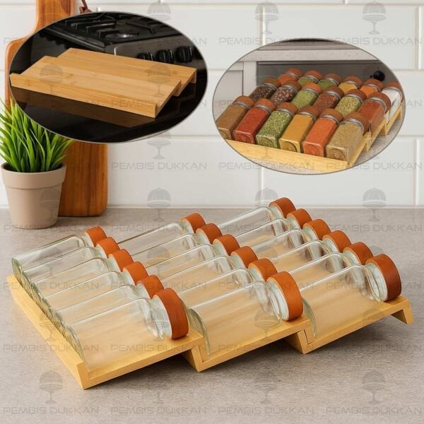 18Lİ AKASYA KAPAKLI BAHARATLIKLI, ÇEKMECE İÇİ STANDLI KOMBİN SET (1355)