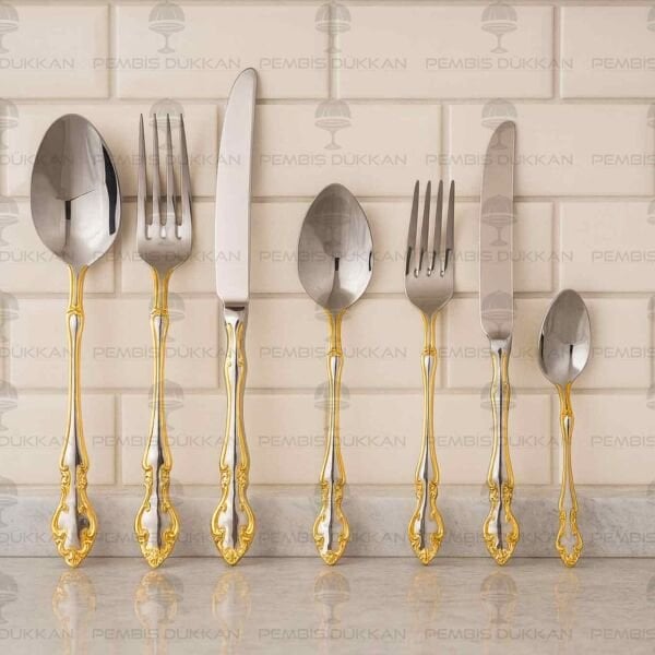 12 KİŞİLİK NEHİR ADRİANA ALTIN 89 PARÇA PASLANMAZ ÇELİK ÇKB SET