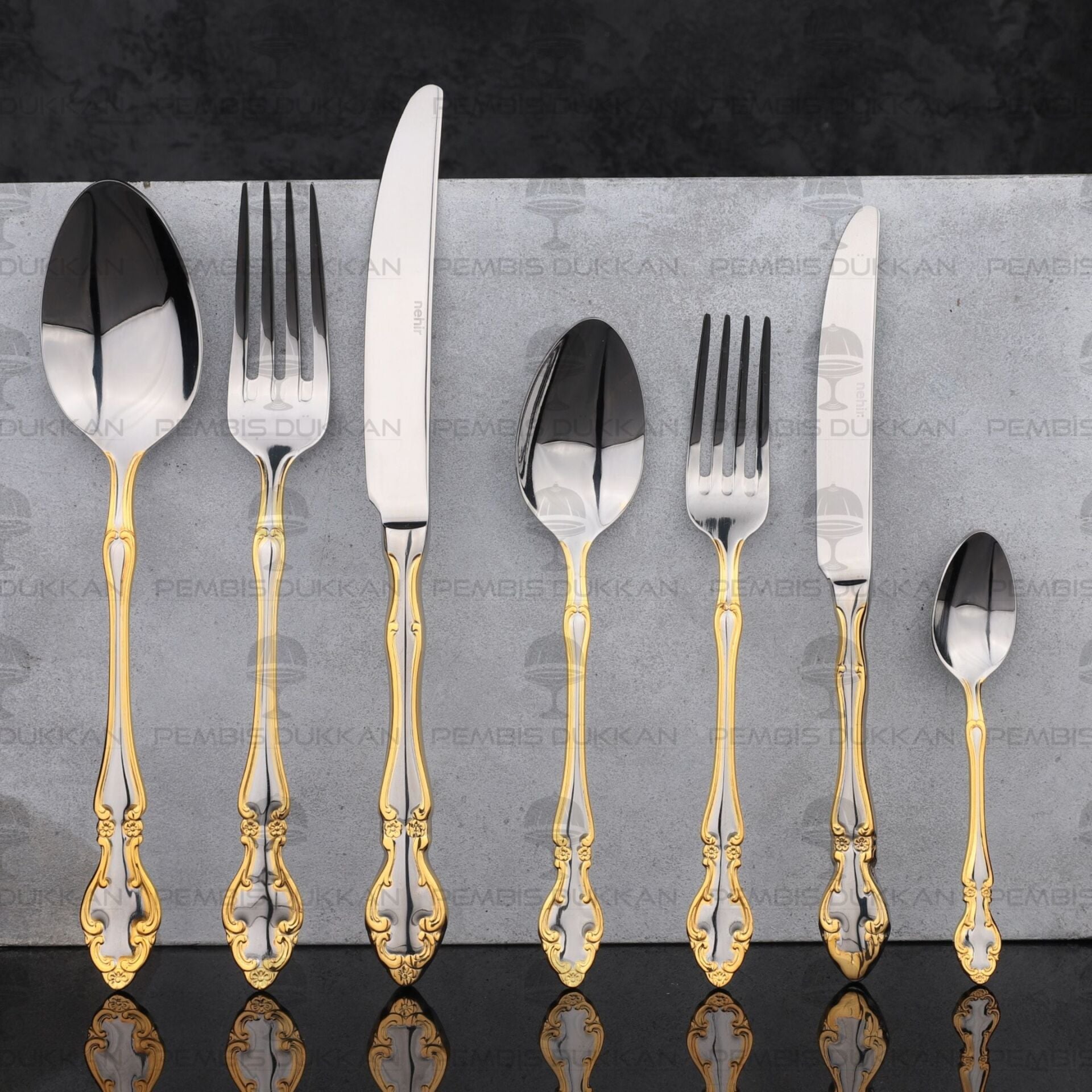 12 KİŞİLİK NEHİR ADRİANA ALTIN 89 PARÇA PASLANMAZ ÇELİK ÇKB SET